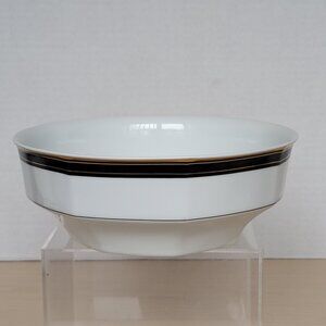 Christopher Stuart Black Dress Gold Black Rim Round White Serving Bowl 8 in